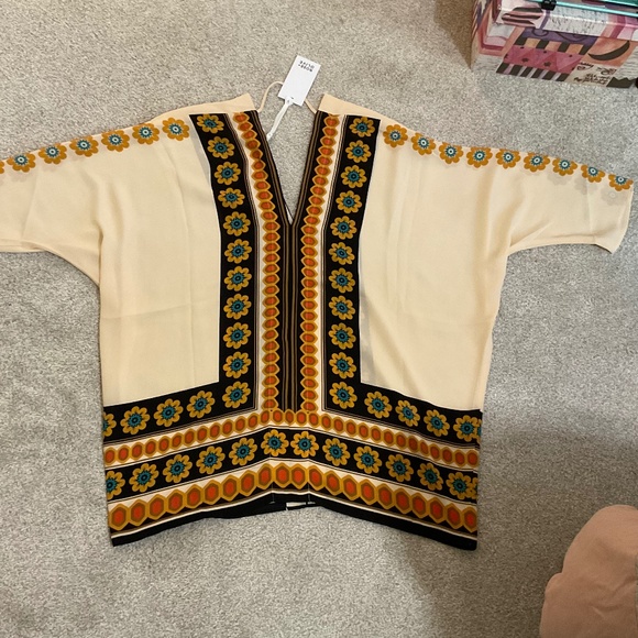 NWT Rose & Olive Boho Floral Print Kimono Blouse peach brown blue orange - Picture 5 of 8